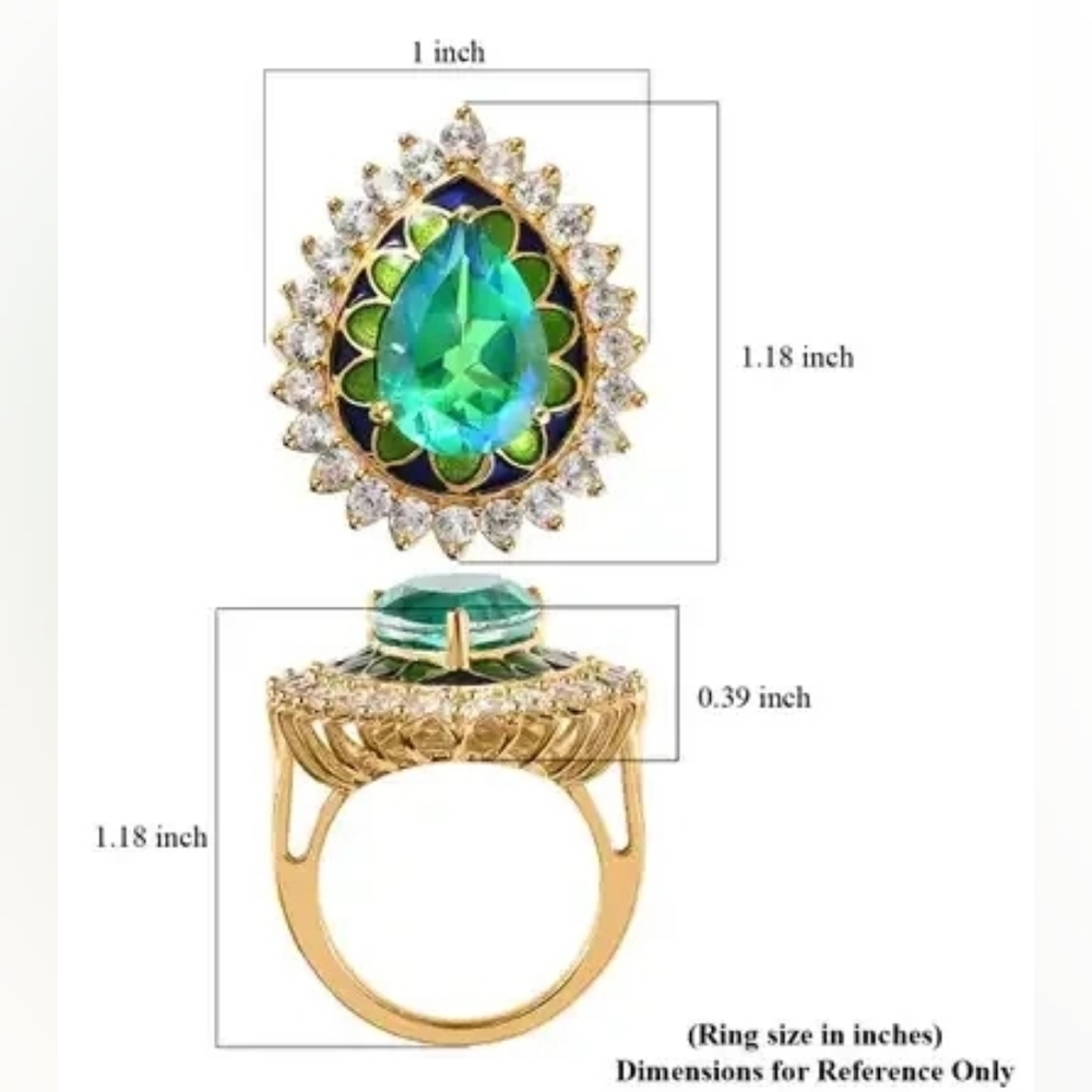 Peacock Quartz Triplet and White Zircon Enameled Halo Ring - Picture 6 of 6